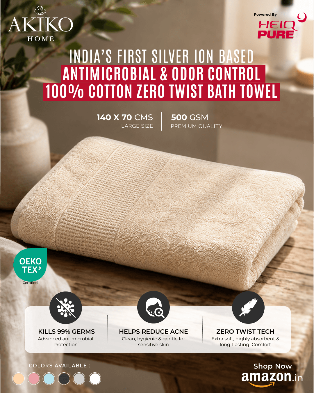 ✨ Introducing India's first Silver Ion based antimicrobial bath towel — where luxury meets science.