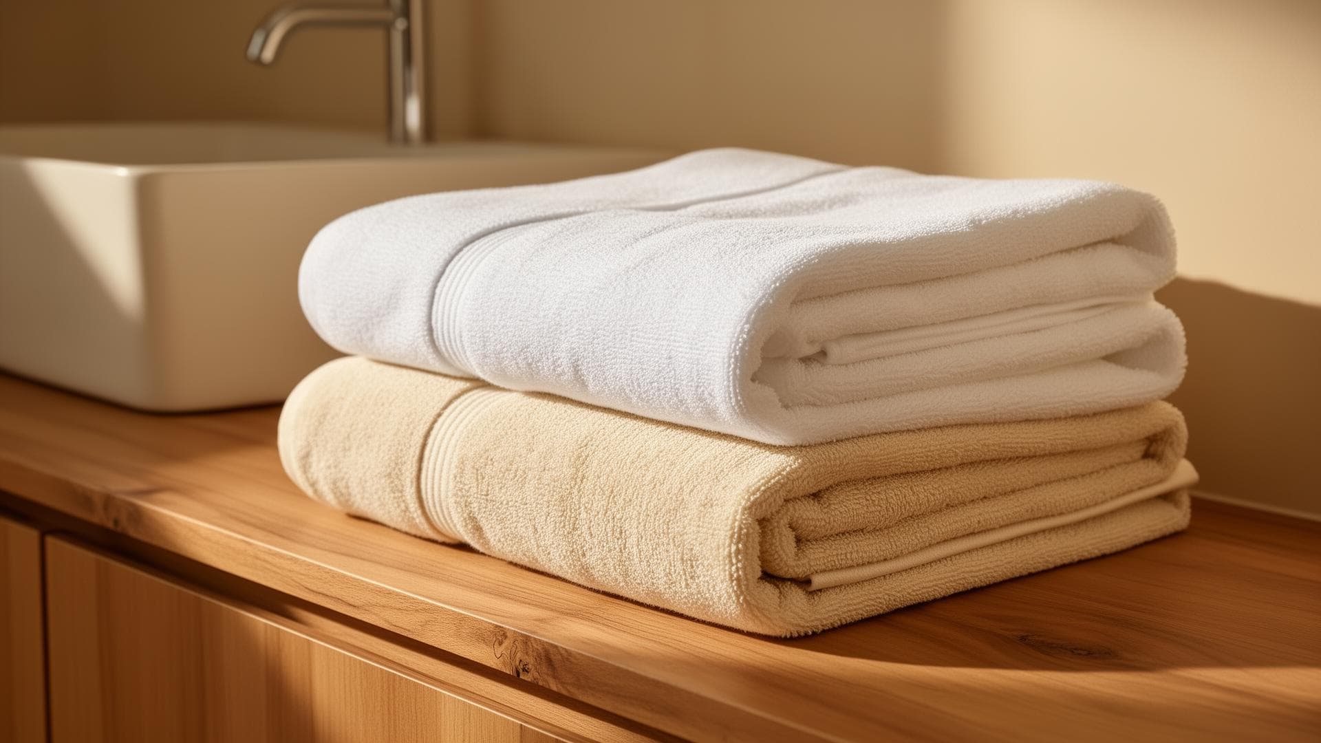 Premium luxury towels in warm natural tones