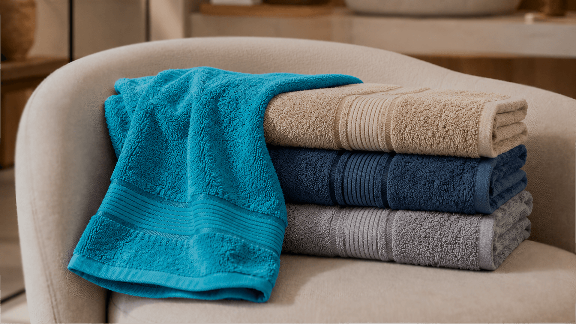 Premium bathroom with white towels and warm lighting